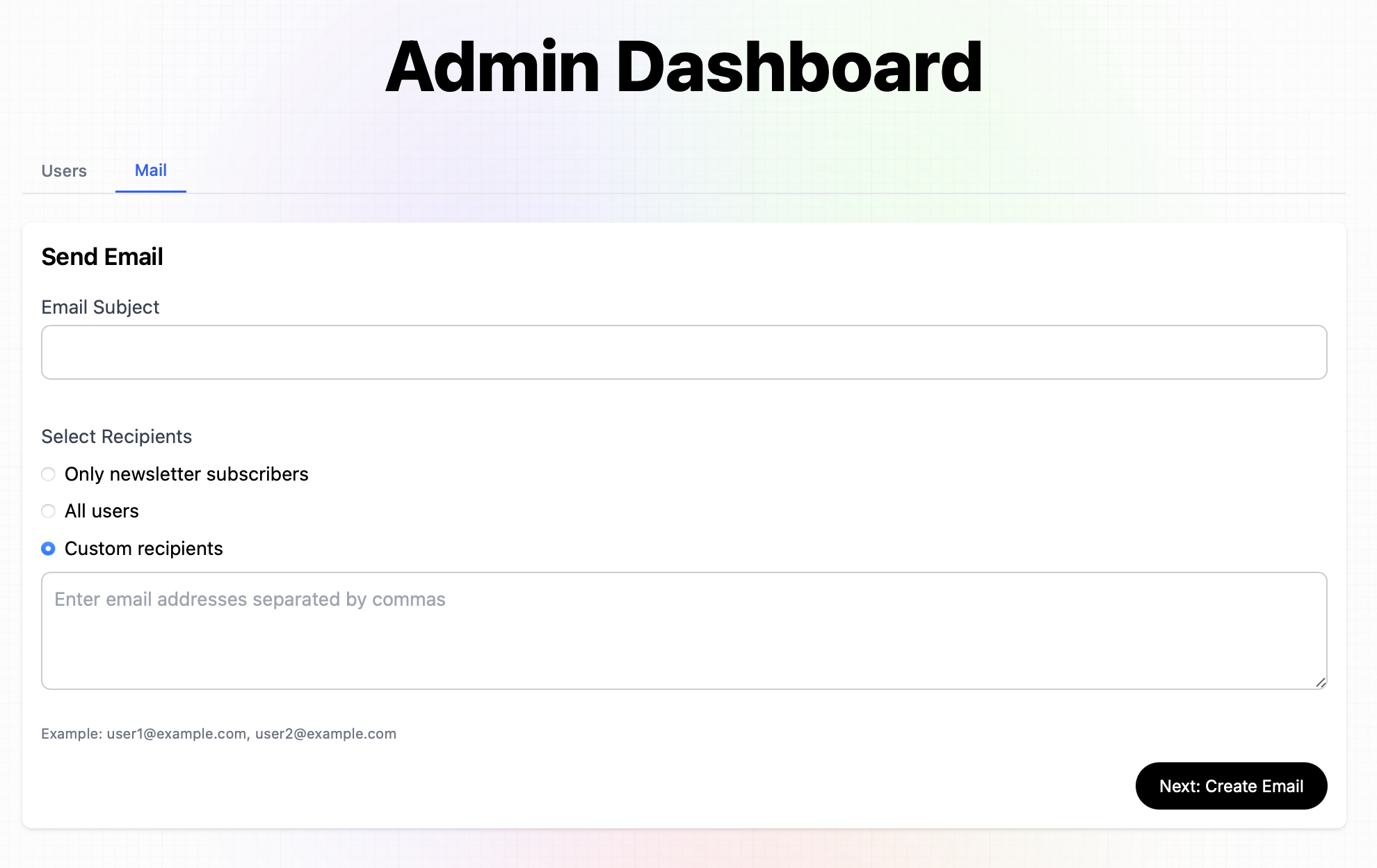 Imagen Panel administración elegir usuarios correo