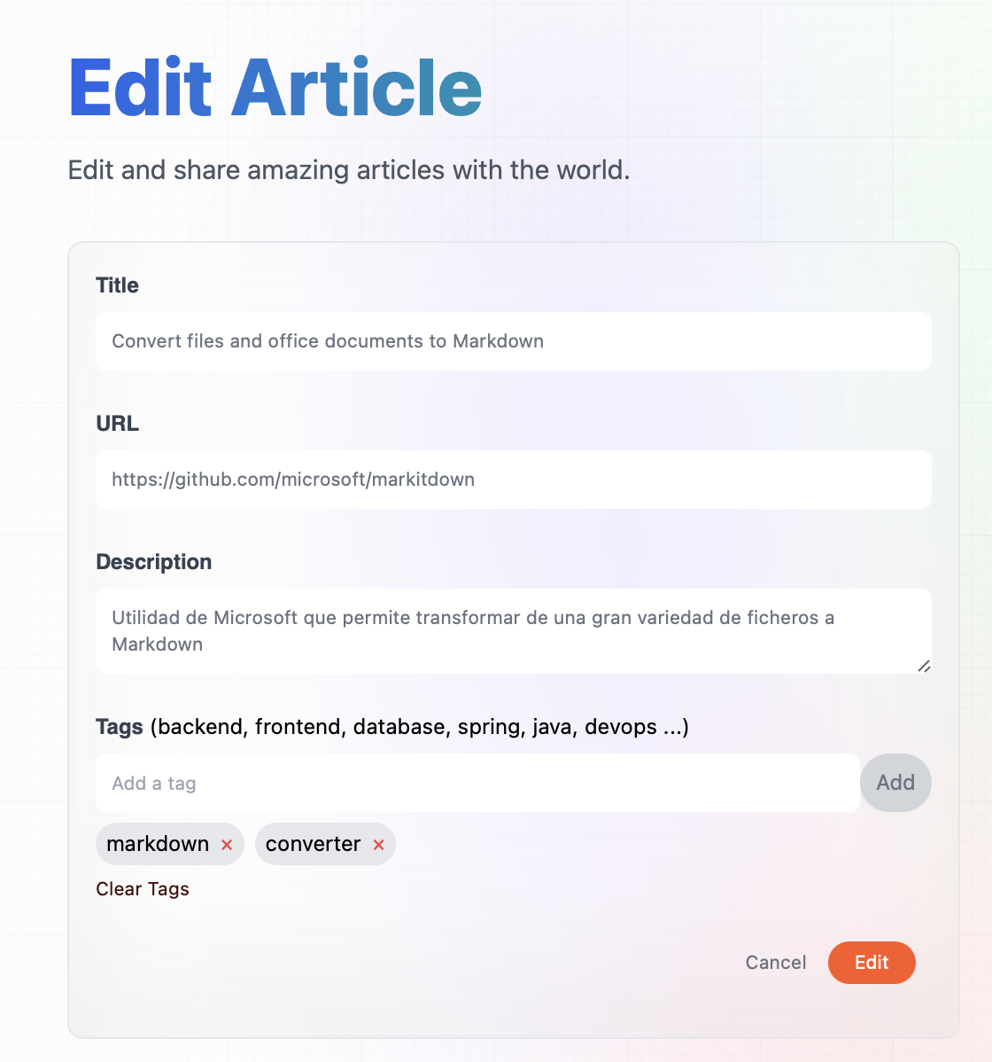 Imagen de la edición de un artículo